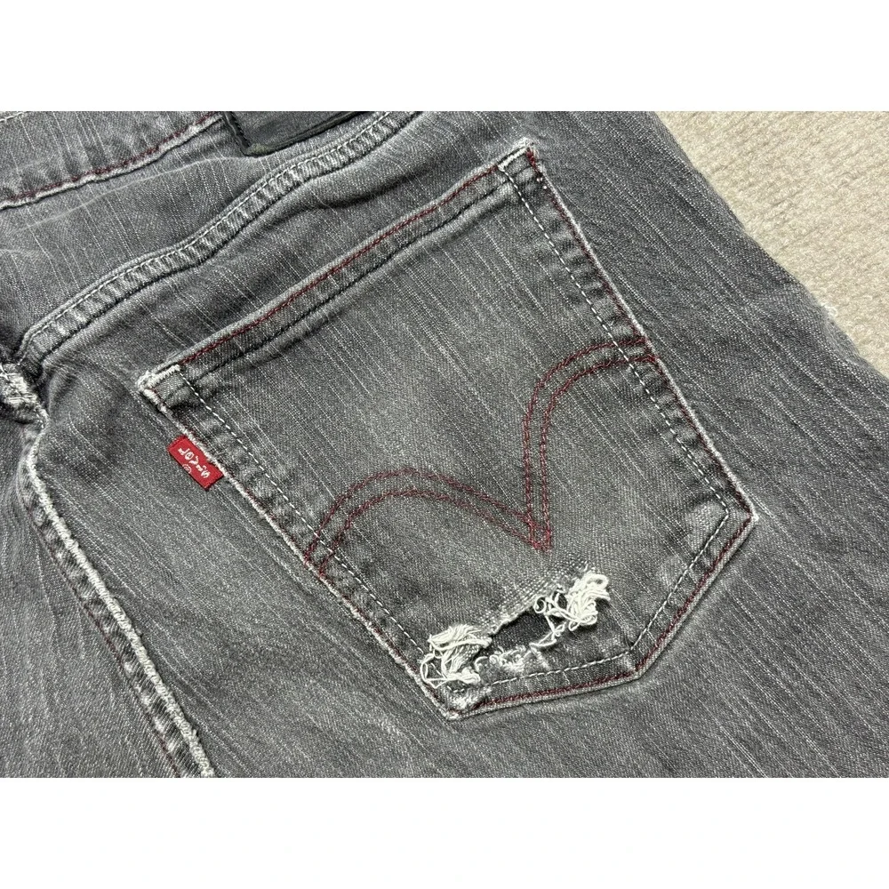 Levis 514 Jeans Mens 36x30 Gray Slim‎ Straight Distressed Denim Red Stitching